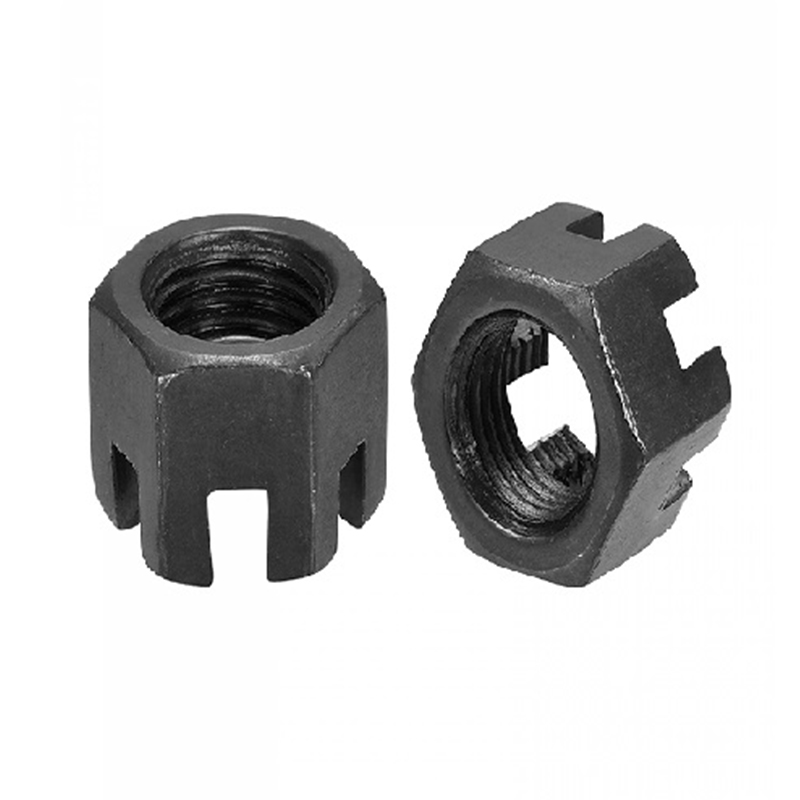 M16×1,5, шлицевая корончатая гайка из углеродистой стали класса 4,8, чернооксидная, DIN 935 M16×1,5, шлицевая корончатая гайка из углеродистой стали класса 4,8, чернооксидная, DIN 935